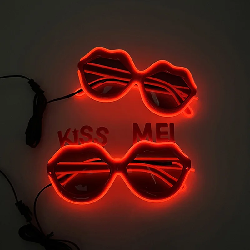 Luminous Glowing Red Lips Shaped Glasses Kiss Me LED Glasses Girl Women Bride To Be Supplies Glasses Neon Gafas Photo Prpos