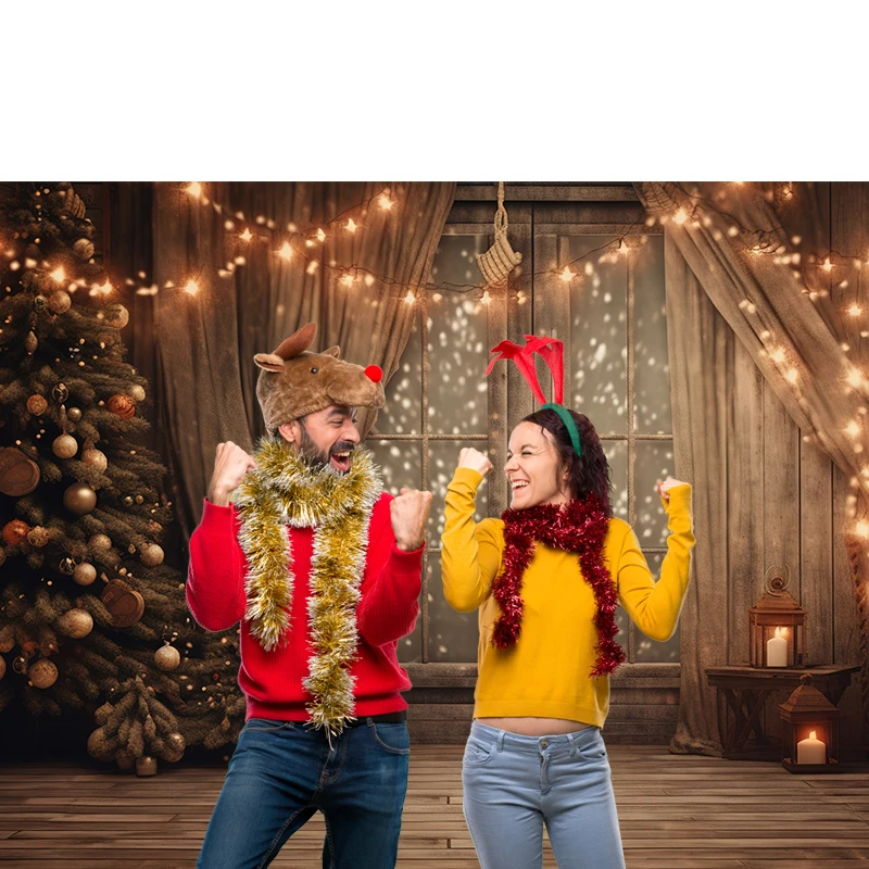 Beenle Christmas Photography Background Xmas Tree Gift Wooden Door Fireplace Family Party Decor Portrait Backdrop Photo Studio