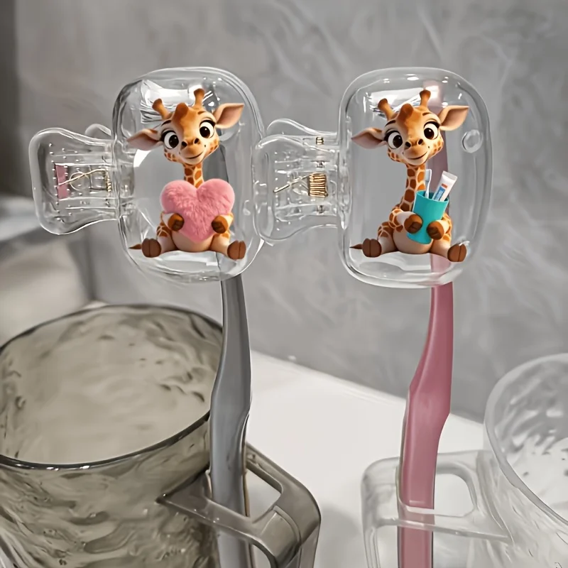 2pcs Giraffe Portable Toothbrush Holder Clip Suitable for Home Organization Travel Essentials Student dormitory use Outdoor Trip