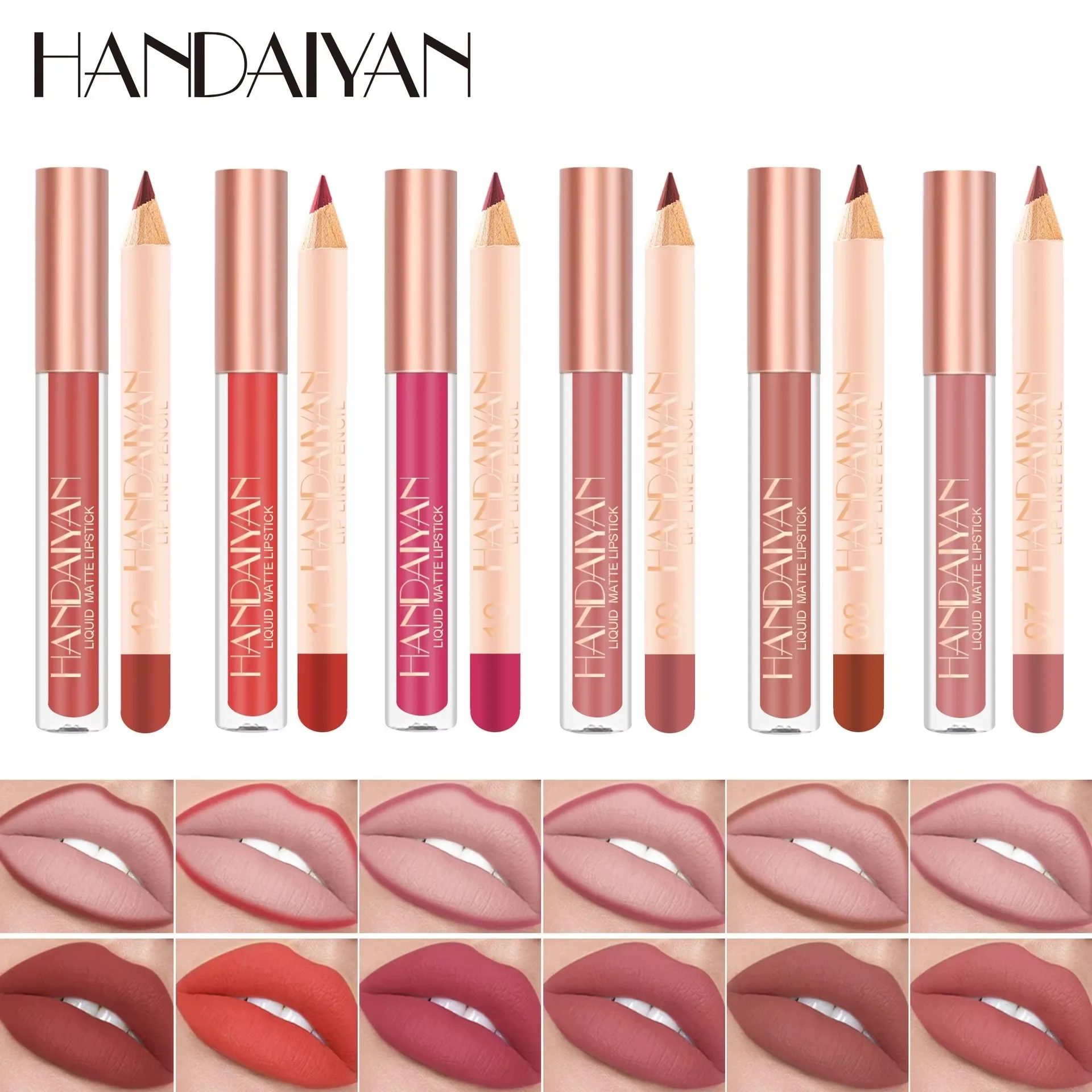 12 Color Liquid Lipstick Long-lasting Waterproof Lip Liner Set Moisturizing Non-stick Cup Lipliner Pen Lip Makeup Cosmetic.