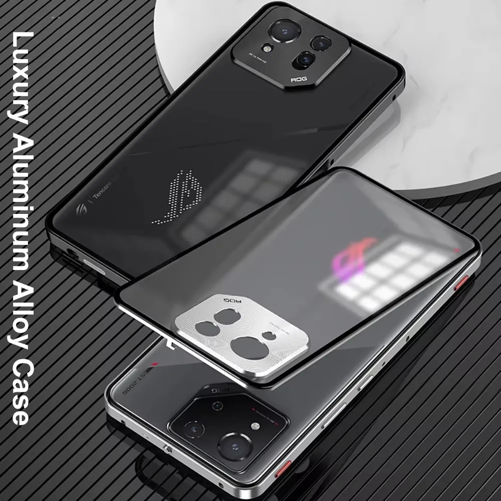 

Aluminum Alloy Frame Acrylic Back Cover for Asus ROG Phone 8 Pro Rog 8 Case Metal Camera Lens Protector Game Key Fundas Capa