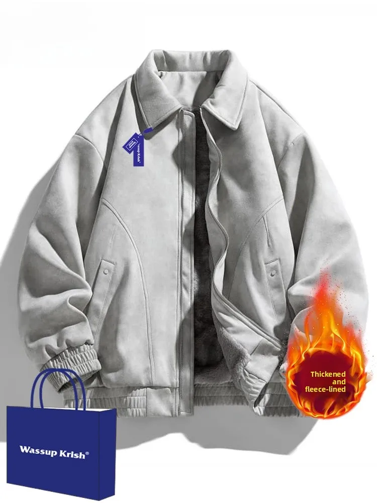 

Wassup Kri American Sle Suede Jaet Men's Autumn 2025 New Fce Lined Thiened Cool Outerwear Zipper Closure Long Sve