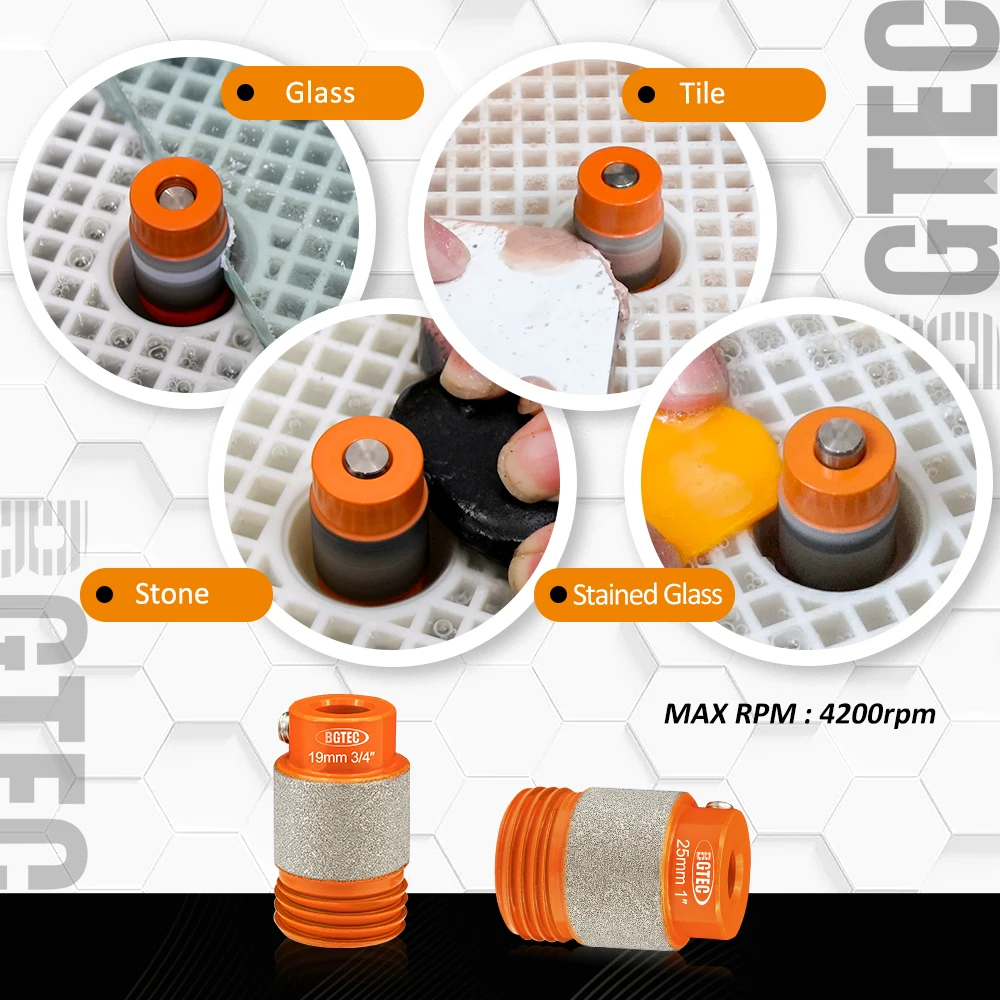 BGTEC 19/25mm Strumenti per testa di punta per smerigliatrice diamantata in vetro colorato con filettatura 1/2 pezzi per smerigliatrice per vetro Piastrelle di ceramica Porcellana