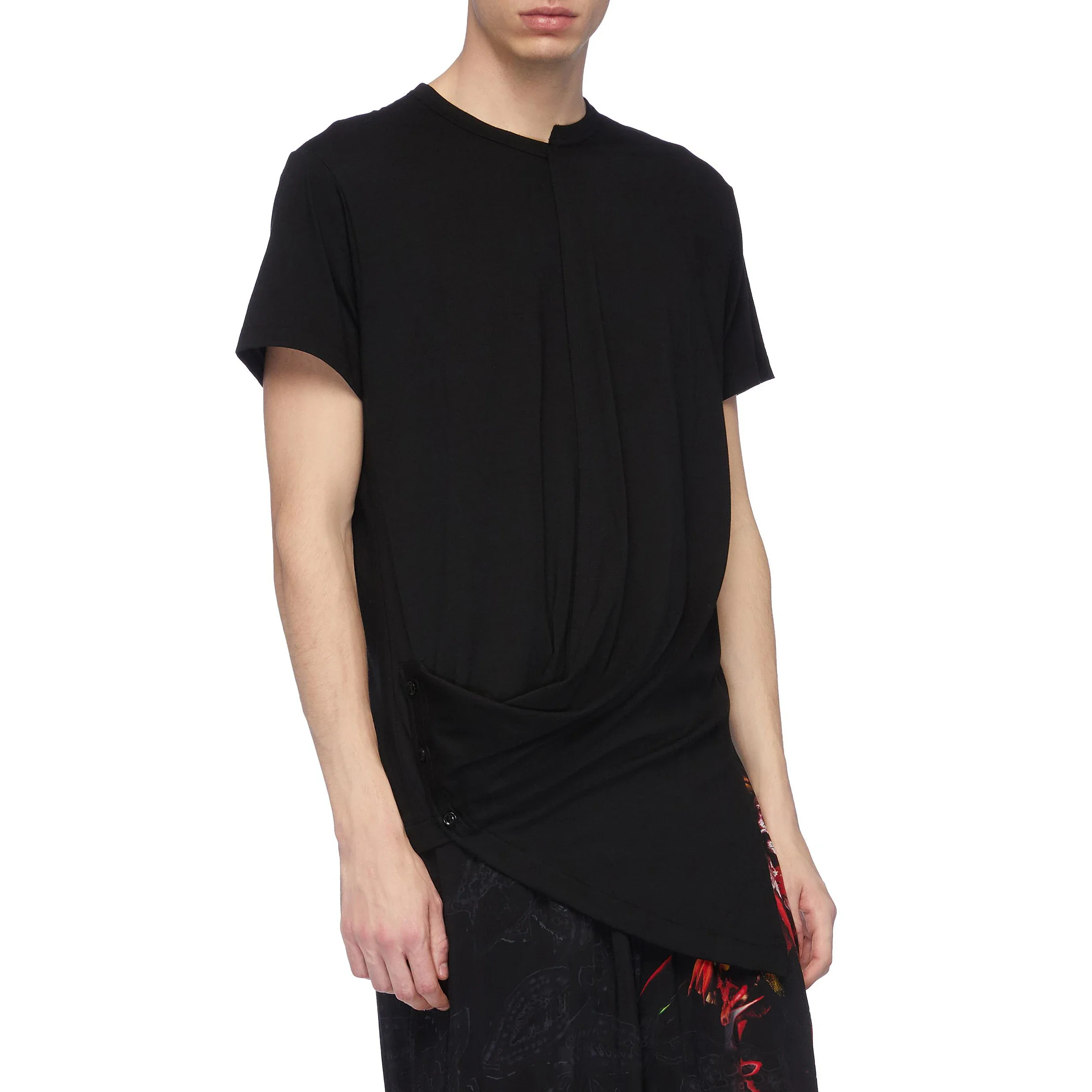 

Хлопковая футболка YOJI OOAK, оригинальная черная футболка с круглым вырезом и короткими рукавами из 100% хлопка, деконструкция