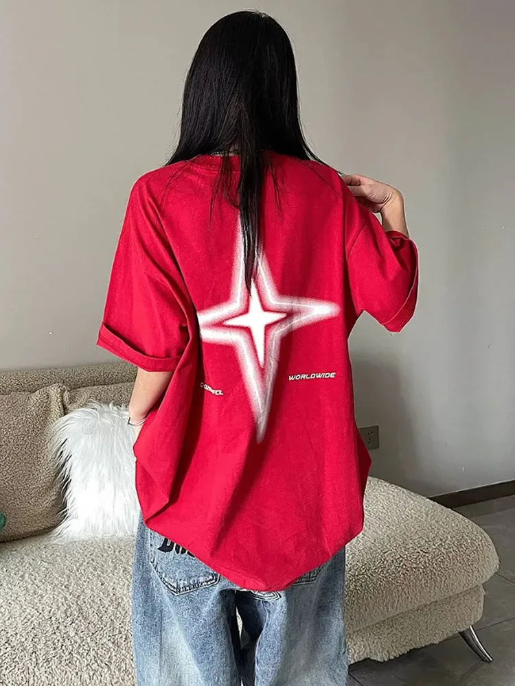 Y2K Korean Vintage Streetwear Star Kpop Acubi Harajuku Egirl Short Sleeve T-Shirts Grunge Aesthetics Oversized Tees Tops Clothes