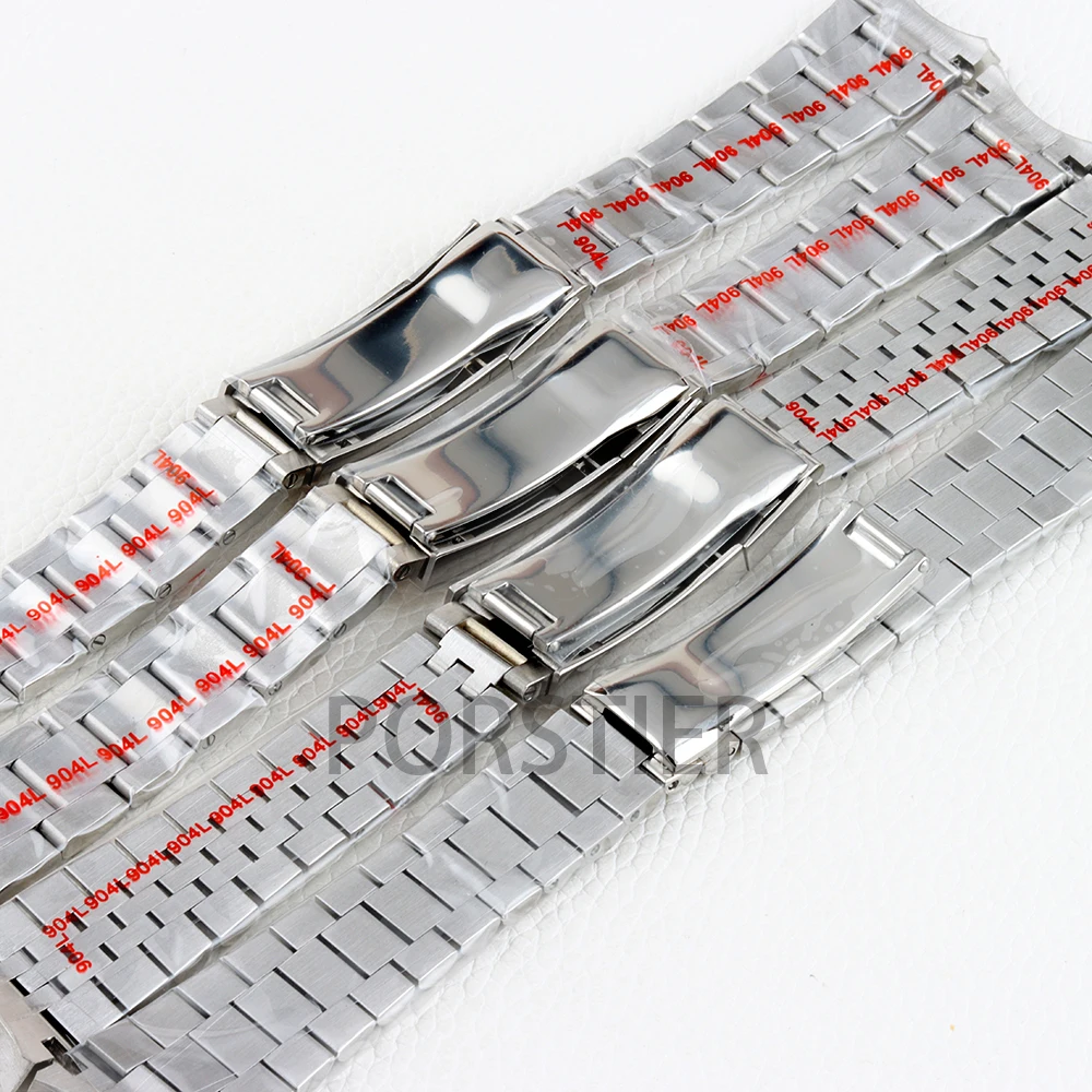 20MM Strap Silver Presidential Oyster Bracelet Soild Stainless Steel Glide Lock Clasp Wristband for Sub Log NH34 NH35 Watch Case