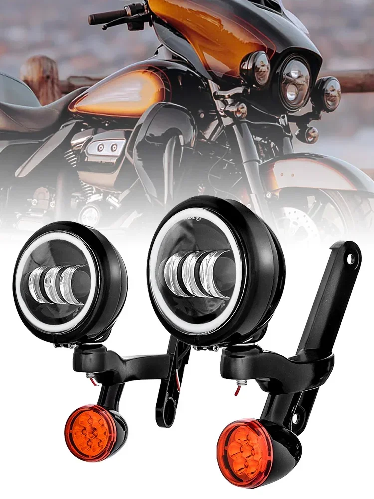 Voor Harl-ey Davidson 4.5 ''LED Extra Mist Passeren Verlichting Beugel Road King Street Glide Richtingaanwijzers Spot mistlamp - afbeelding 2