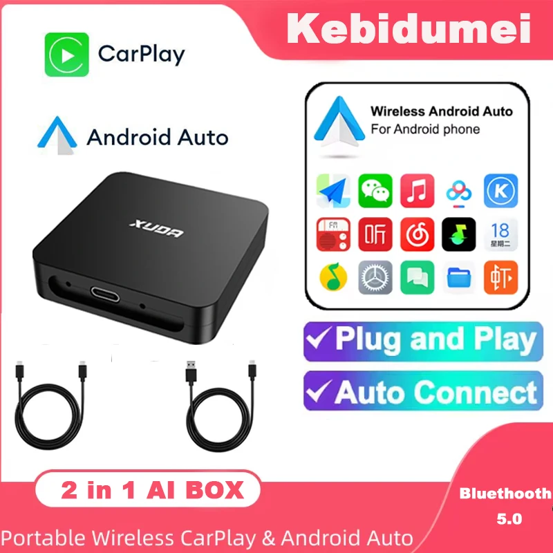 

Bluethooth 5.0 2 in 1 Wired to Wireless CarPlay Android Auto Adapter for Car Stereo USB Type C Plug and Use For 98% Cars