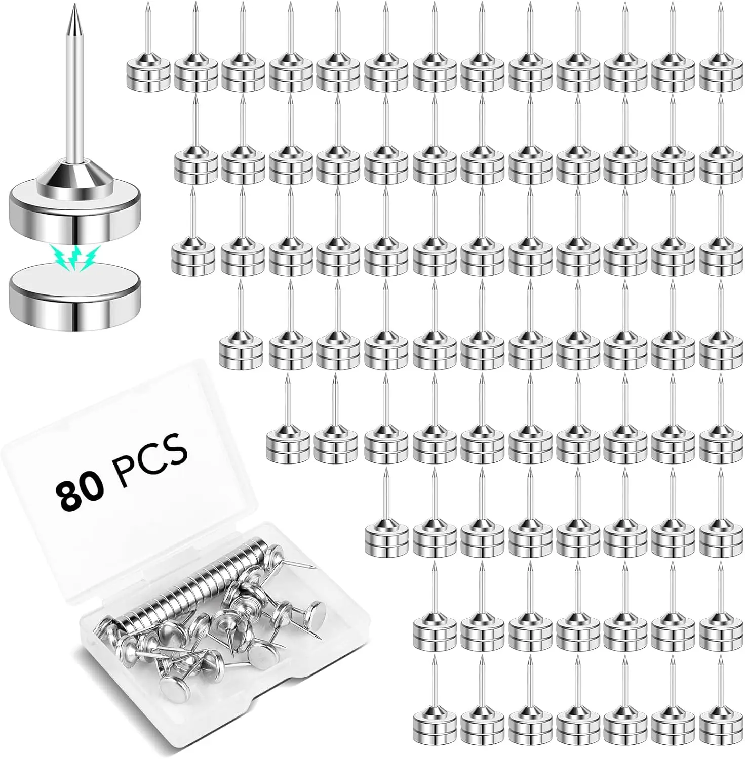 

80 Sets Magnetic Push Pins, Strong Thumbtacks for Bulletin Board, Map, Poster Holder
