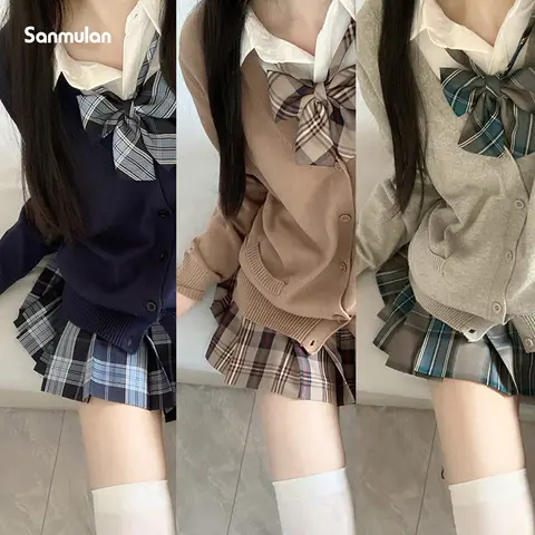 자세히 둘러보기 일본과 한국 캠퍼스 스타일 정품 JK 학교 유니폼 가을, 겨울 정장 카디건 체크 무늬 스커트 셔츠 모든 경기 여성