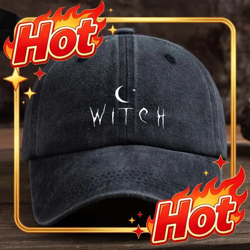 Custom Cap Men's Gothic Bat & Witch Lettering Print Baseball Cap - Adjustable Snapback Hat Suitable For Themed Events, Casual