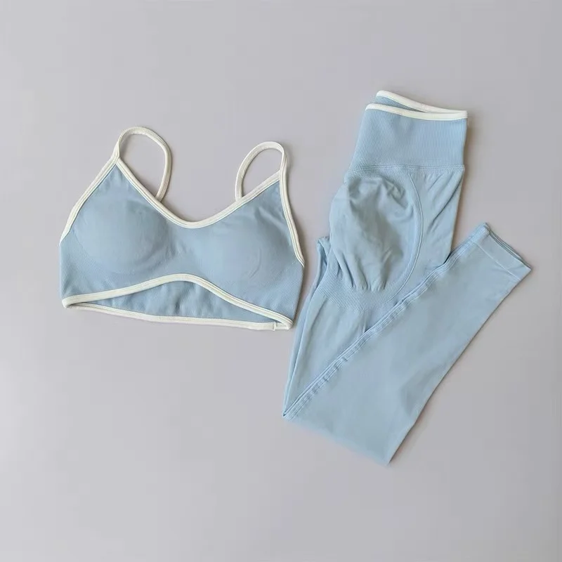 Fitnessanzug für Damen, Trägerhose mit Kontrastfarben-Patchwork, stoßfest, schlankmachend, schnelltrocknend, mit „Nude-Feel“-Gefühl, Yoga-Bekleidung – Detail 8