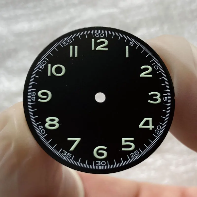 Watch Parts Vintage 28.5mm Black Sterile Pilot\'s Watch Dial Super Green Luminous Marks Suitable For NH35/36 Movement