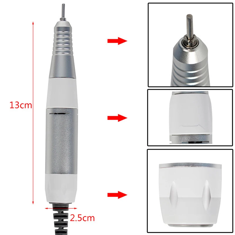 Poignée de perceuse à ongles en alliage d'aluminium, prise 5 broches, DC12V, 30000 tr/min