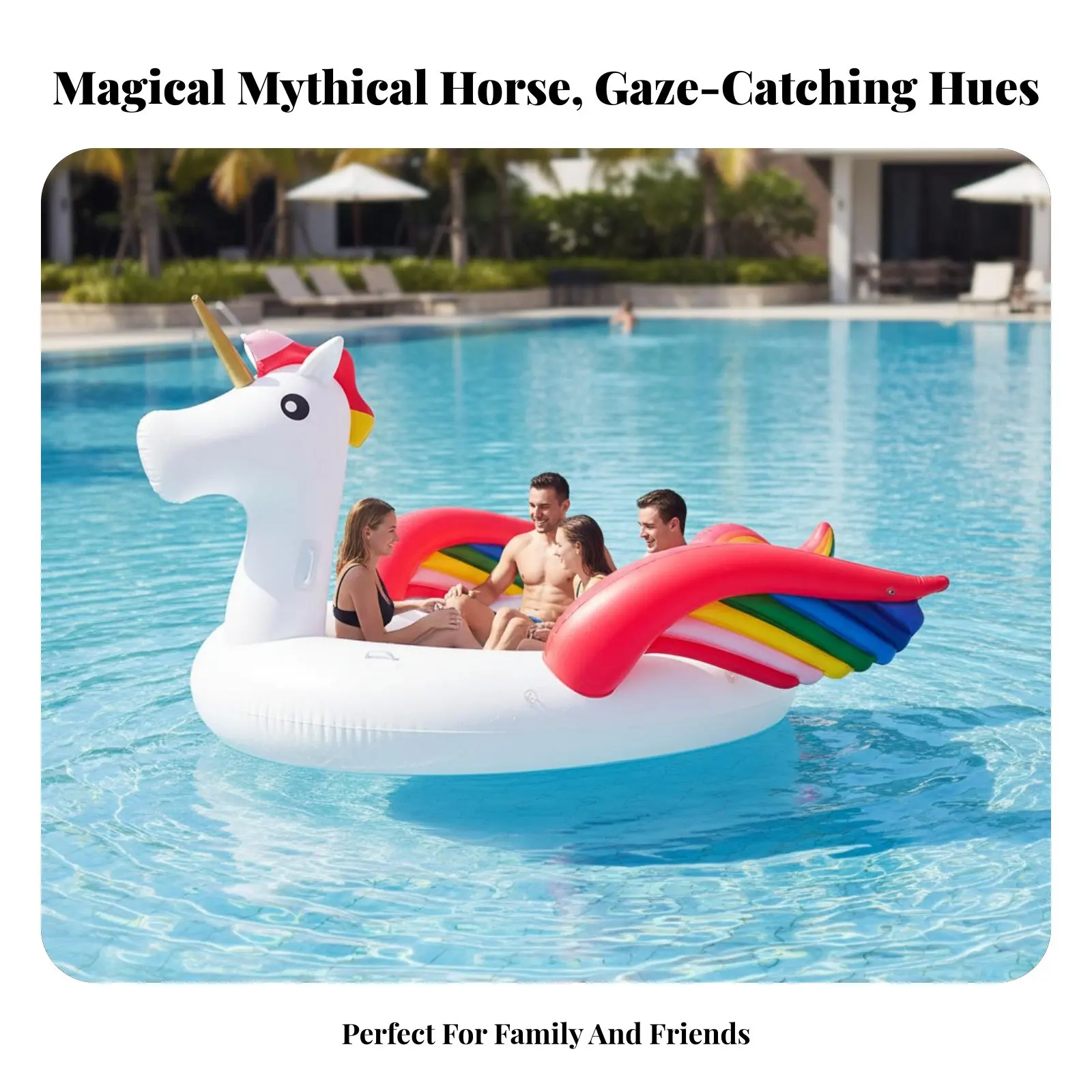 Aufblasbare Einhorn-Schwimminsel, Wasserliege für Gruppen, Große Pool-Luftmatratze, Buntes Sommer-Spielzeug, Party-Accessoire