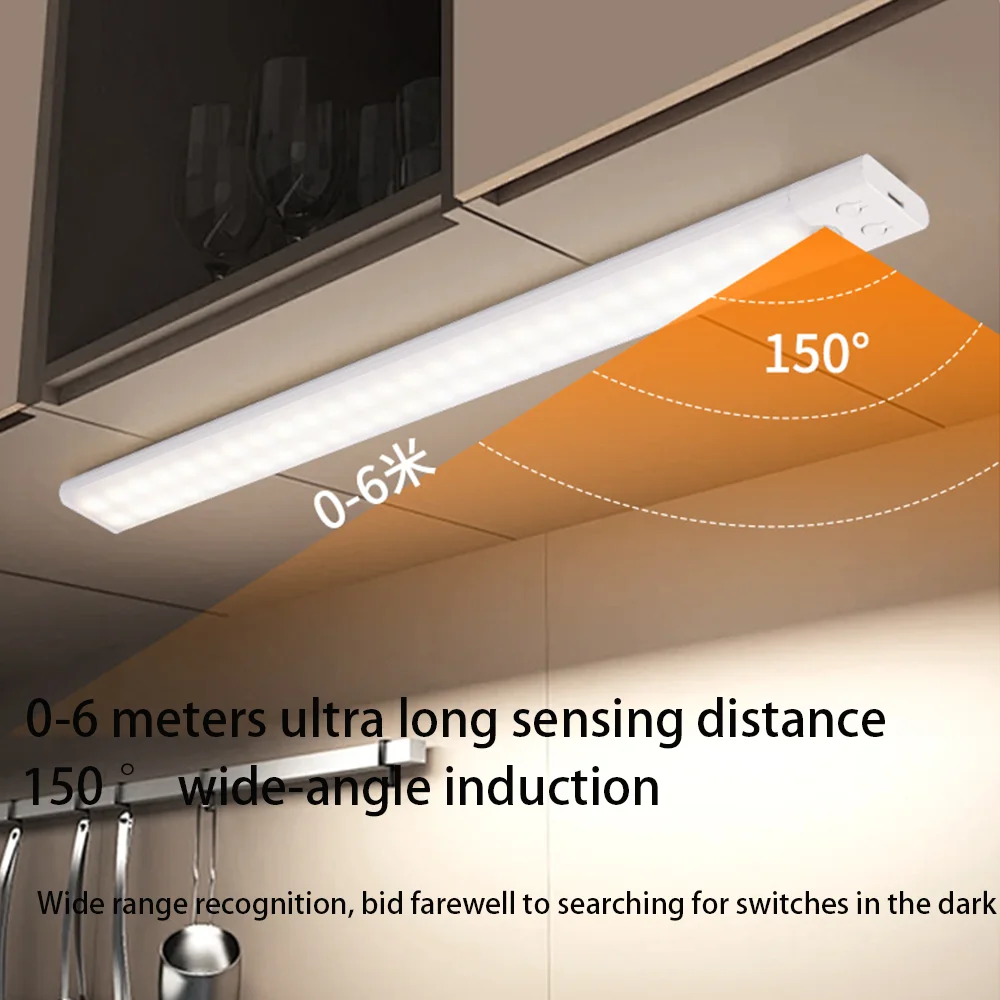 Nachtlicht mit Bewegungsmelder, USB wiederaufladbar, kabellose Lampe unter dem Schrank, LED-Leuchten für Küchenschrank, Schlafzimmer, Kleiderschrankbeleuchtung – Detail 1