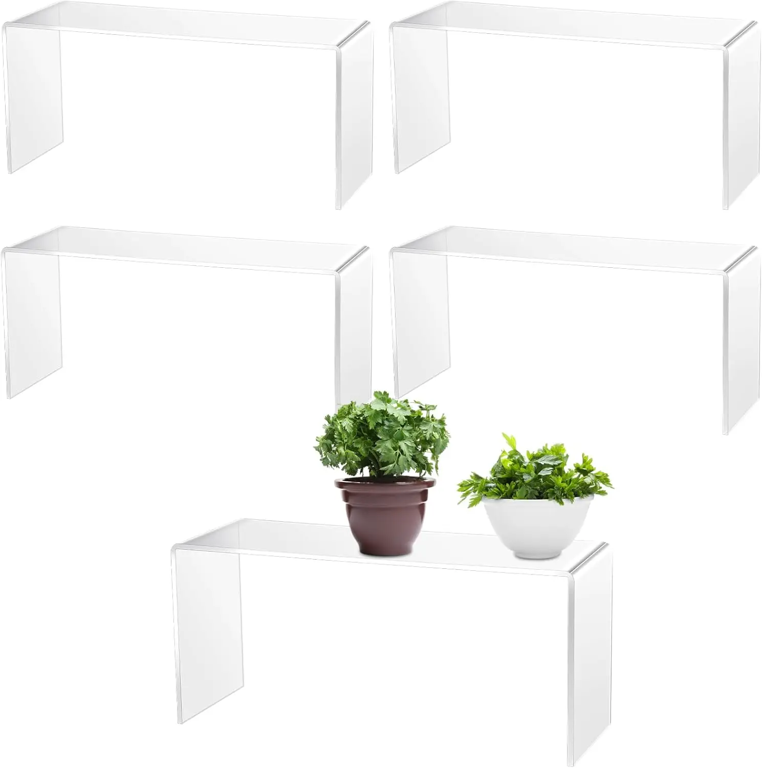 

4-Piece Large Clear Acrylic Display Riser Shelf for Jewelry, Cupcakes, Collectibles - 13x4.5x6 Inches