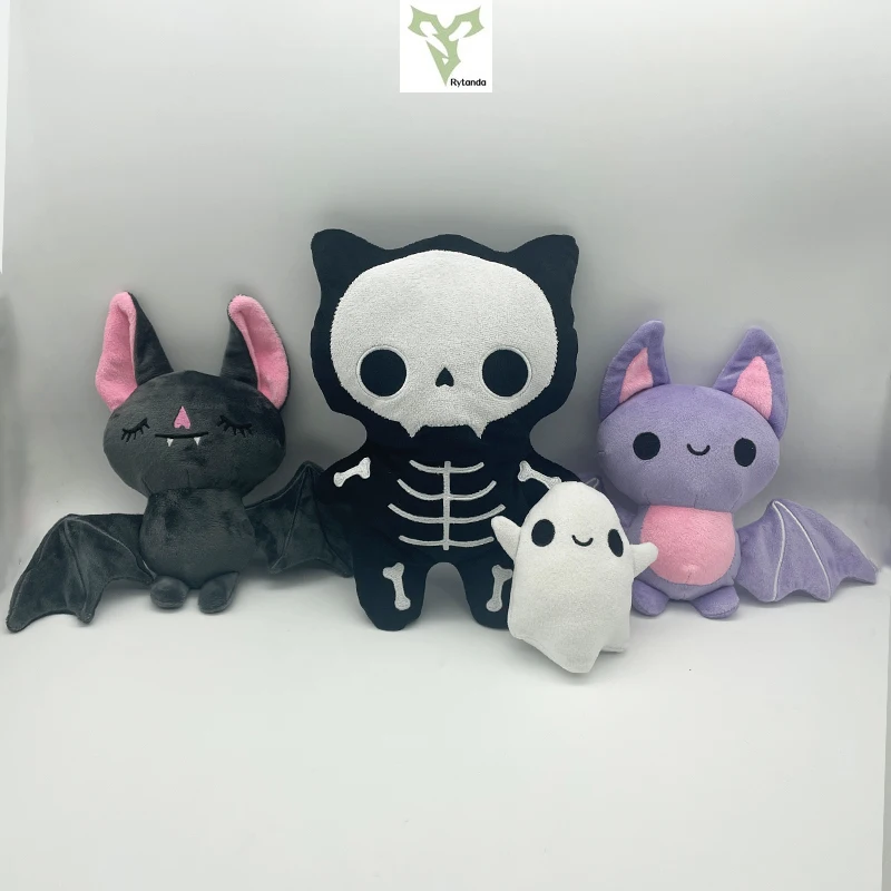 Halloween Plushies Mini Lavender Sleepy Bat Plush Toys Cute Cartoon Skeleton Cat Pillow Soft Ghost Models Halloween Kids Gifts