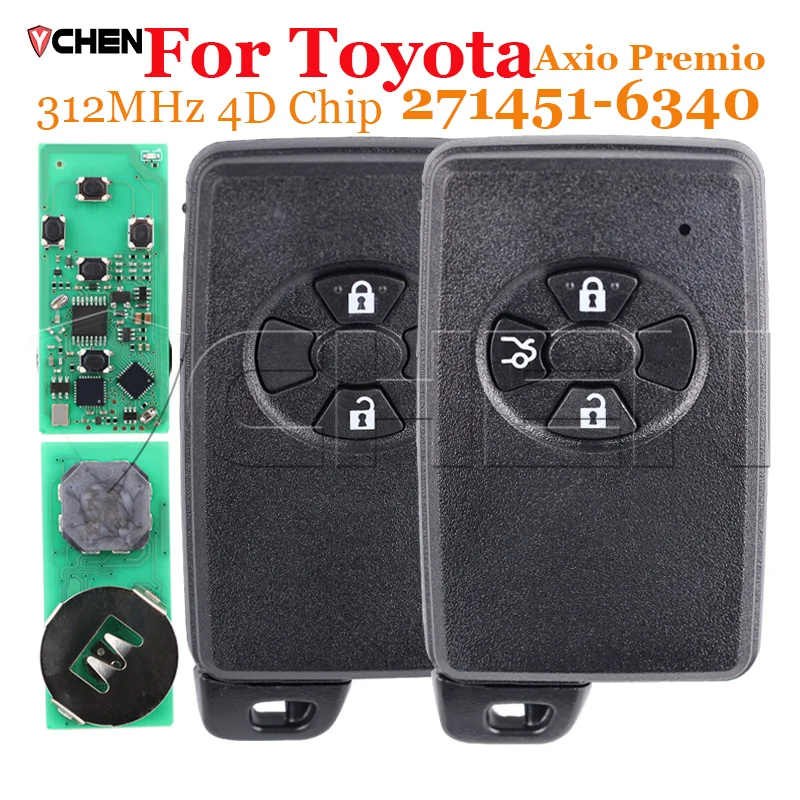 Auto Remote Key 271451-6340 For Toyota Axio Premio 4D Chip 312MHZ Smart Replacement Keyless Go 2/3 Buttons Car Control Fob