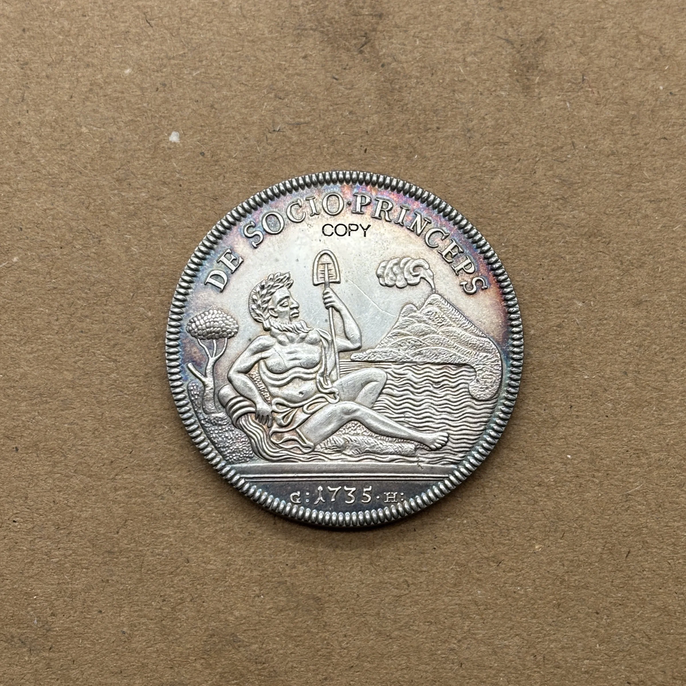 Monedas de Recuerdo del Reino de Nápoles, Italia, 1735, 120 Grana Carlo I De Socio Princeps, Copia Plateada en Plata