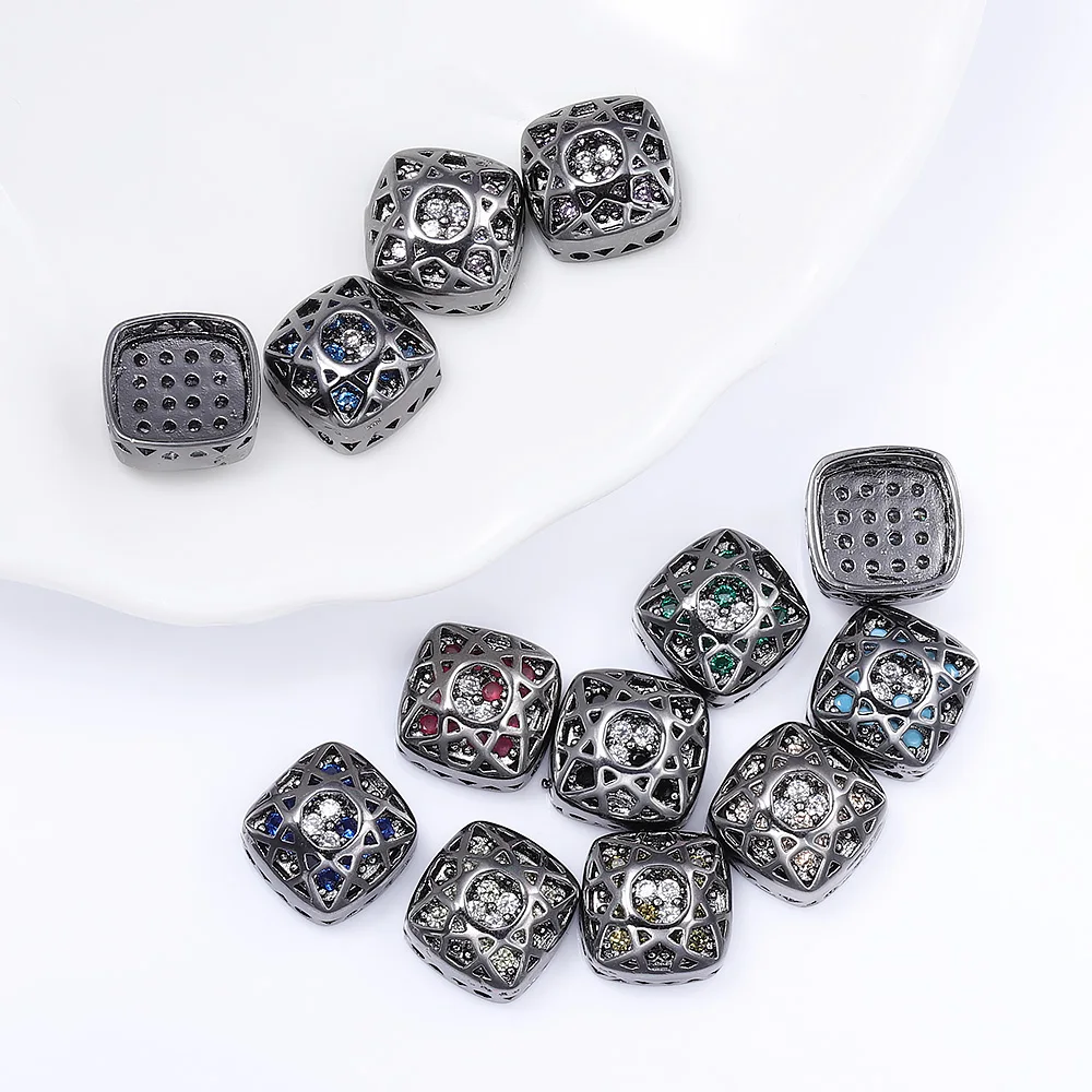 High Quality 8/10MM Cushion Square Cubic Zirconia Alloy Charms Hollow Out Stones Black Copper Sew On Diamond for Sewing Clothes