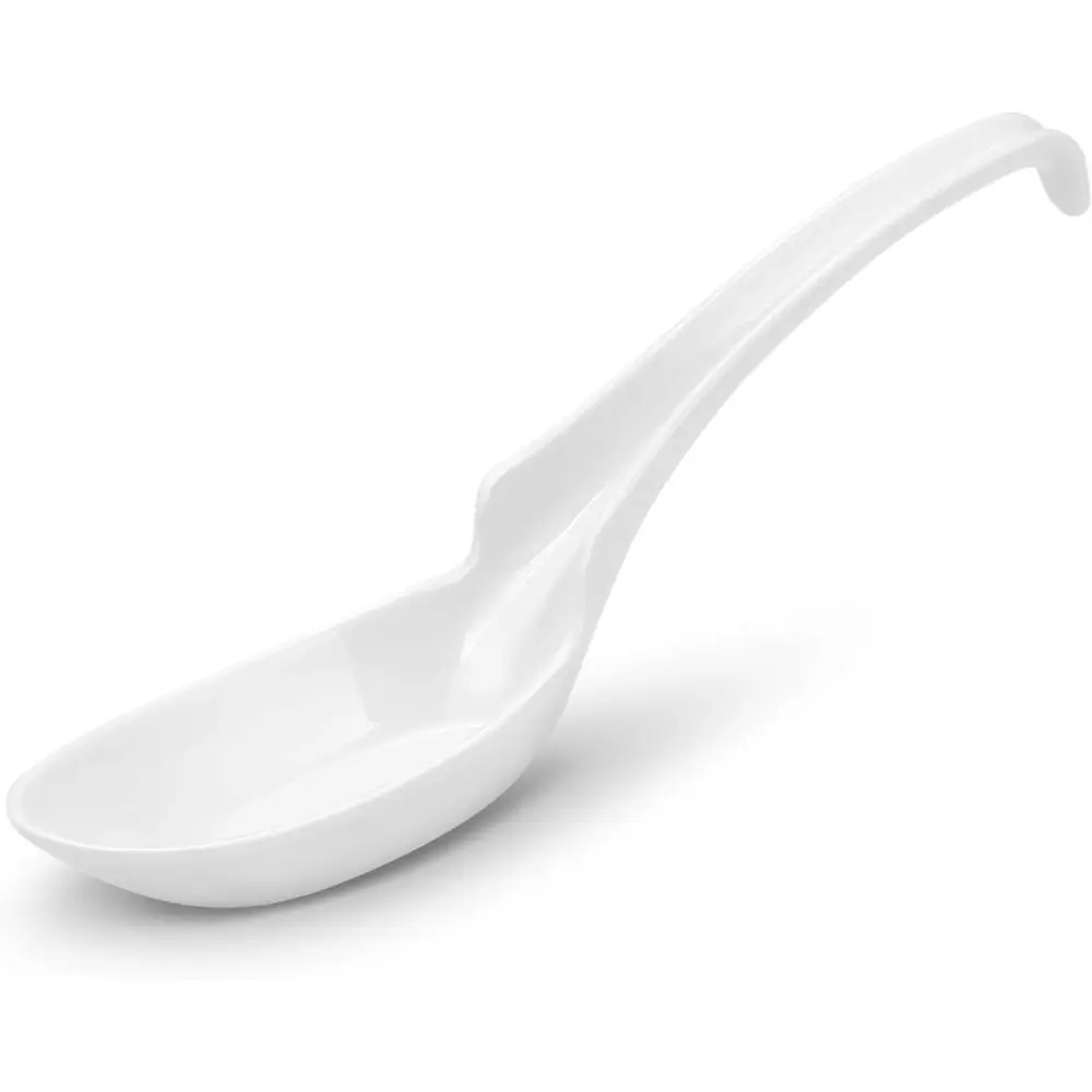 Juego de 12 Cucharas Asiáticas para Sopa, Cucharas para Arroz, Cucharas Chinas para Sopa Won Ton - Estilo con Muesca y Gancho, Blancas