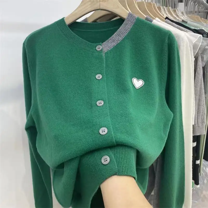 Spring Autumn New Korean Knitting Cardigan Long Sleeve Coat Women Clothing Simplicity Patchwork Buttons Loose All-match Sweater