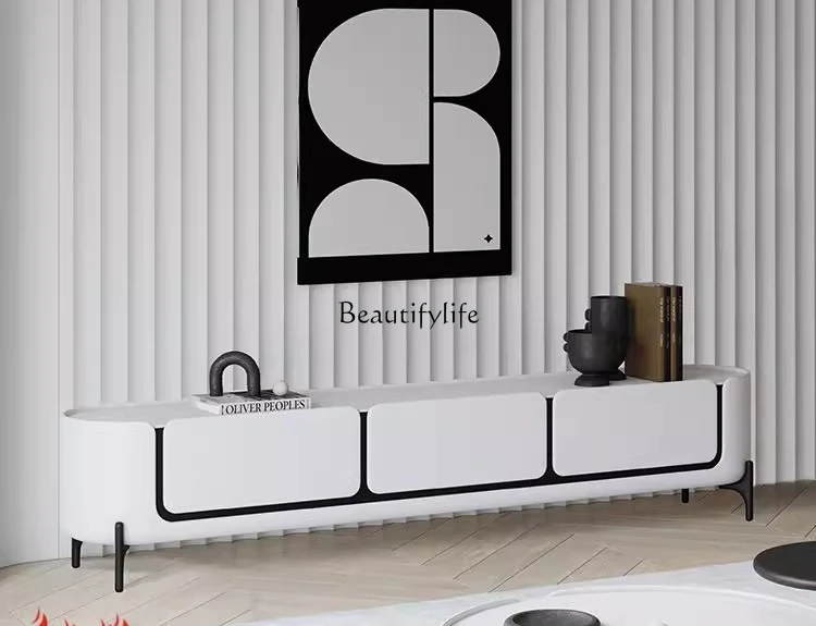 

French cream wind TV cabinet high living room storage locker integrated