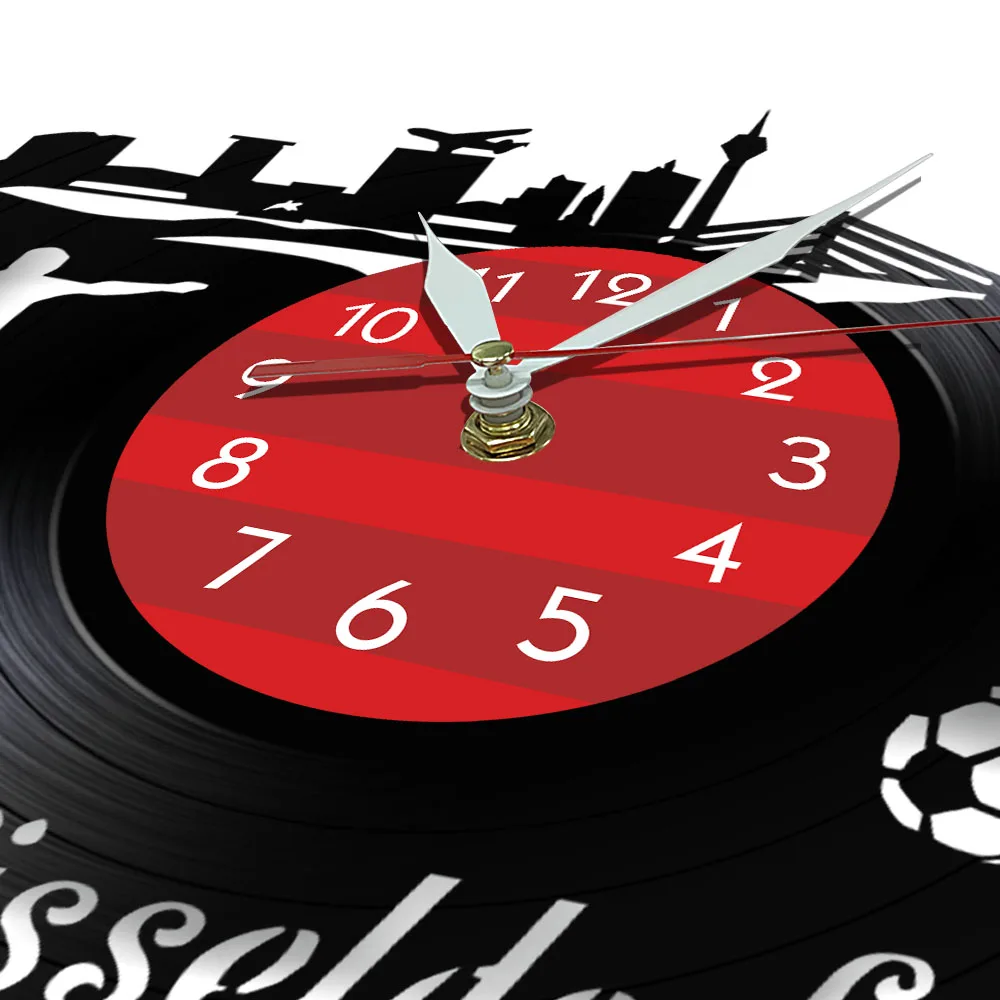 Dusseldorf Cityscape Vinyl Record Wall Clock German Home Decor Timepieces Football Fans Celeration Music Longplay Crafts Watch