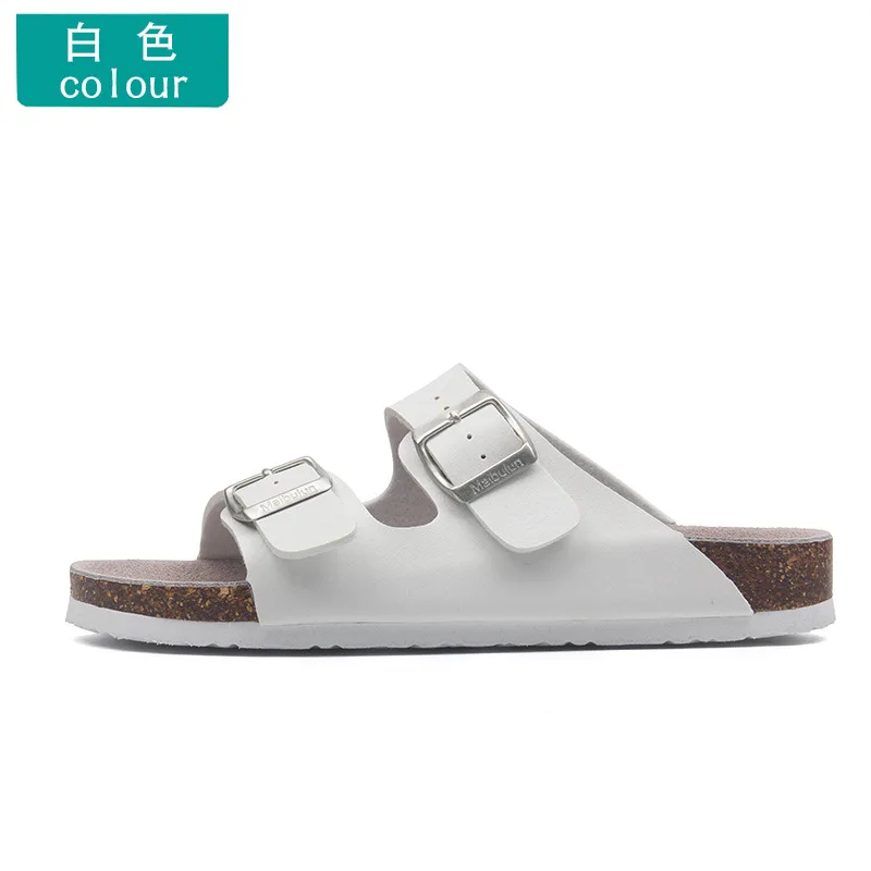 2024 Men\'s Buckle Flat Bottom Cork Slippers Summer Couple Beach Slippers Casual Men\'s Sandals Men Shoes