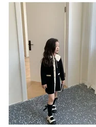 Children Patchwork Color Knitted Dress 2026 Autumn Girls Baby Fashion Small Fragrant Style Knitted Wool Dress