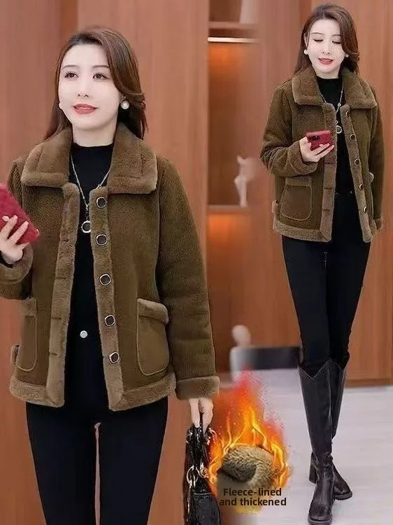 

Faionable Mommy Coat ort Corduroy Jaet Women's Autumn Winter Warm Fce Lined Cardigan Versatile Midlife Ladies Wear