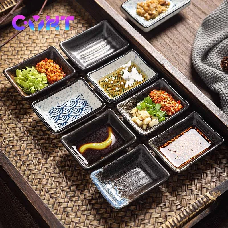 Plato cuadrado pequeño de cerámica Vintage, plato de Sushi japonés, olla caliente para restaurante, plato para salsa de inmersión, platos de condimentos para barbacoa en casa