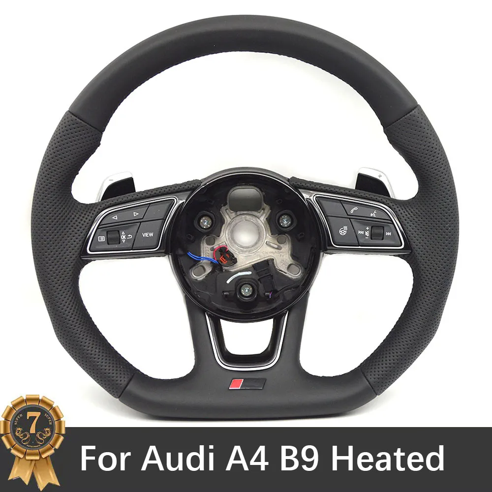 

For Audi A4 B9 Heated Multifunction Steering Wheel Black Line With RS Logo Paddles Accessories