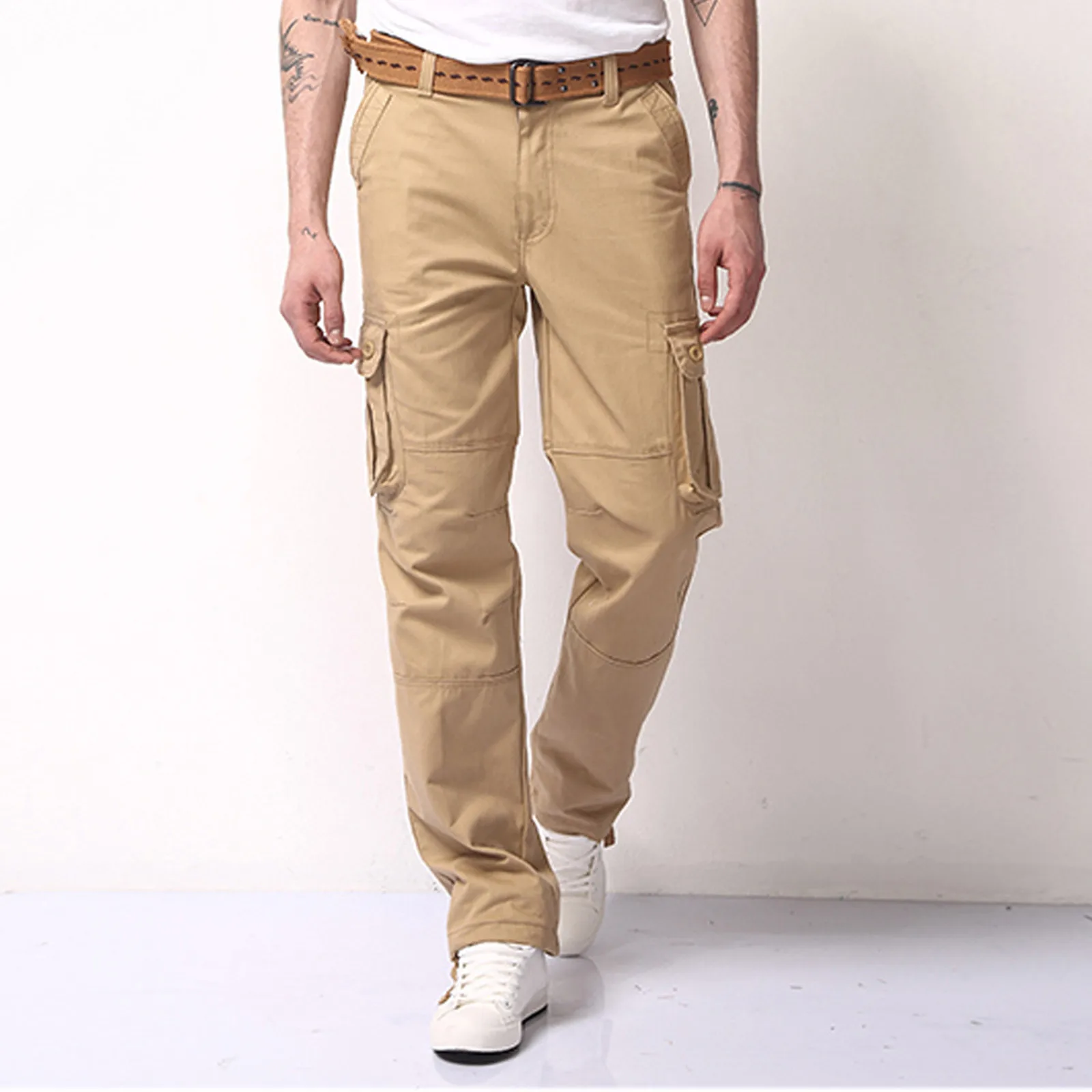 

Men's Casual Cargo Pants Multi Pockets Tactical Work Pants Loose Outerwear Straight Slacks Long Trousers For Men Clothing