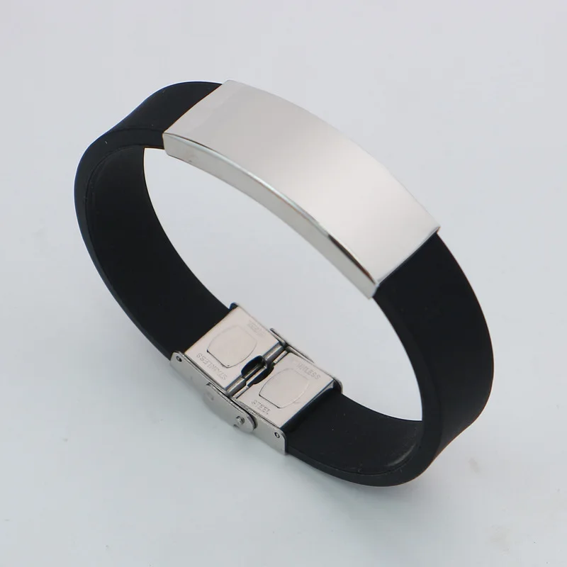 14mm Punk Fashion Custom Logo Name Silicone Bracelet Men Silver Engrave Text Id Bracelets For Women Friends Luxury Brand