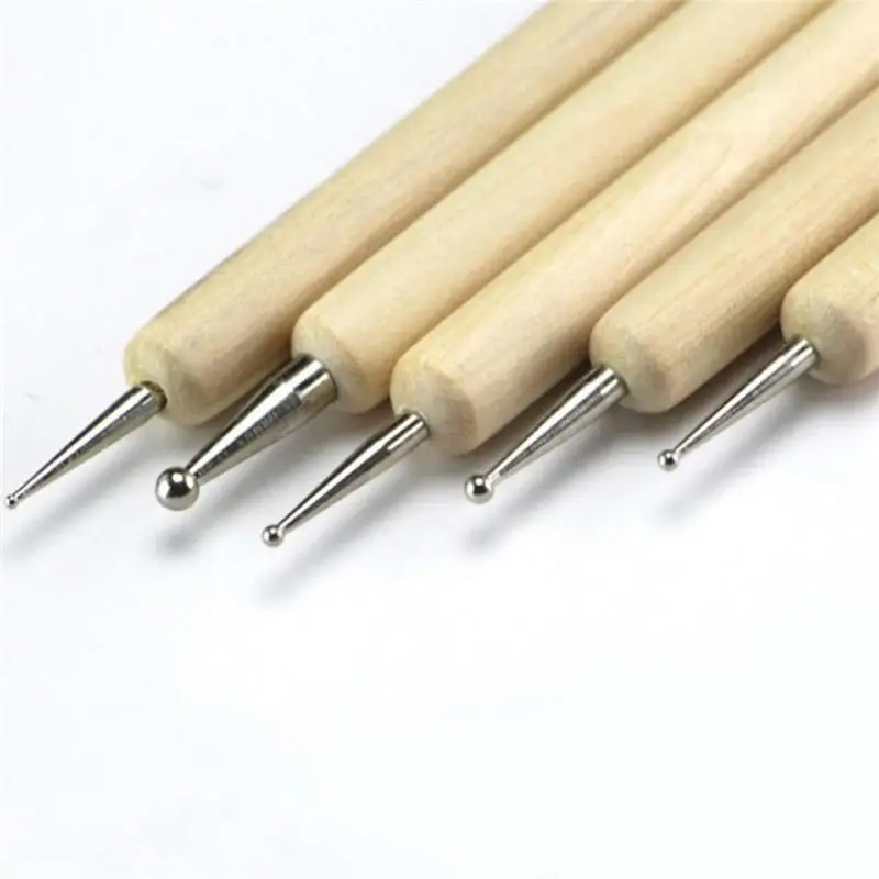 5pcs/set/ 2Sets Wood and Stainless Steel Ball Stylus for Polymer Clay Pottery Ceramics Sculpting Modeling Handmade Tools Set