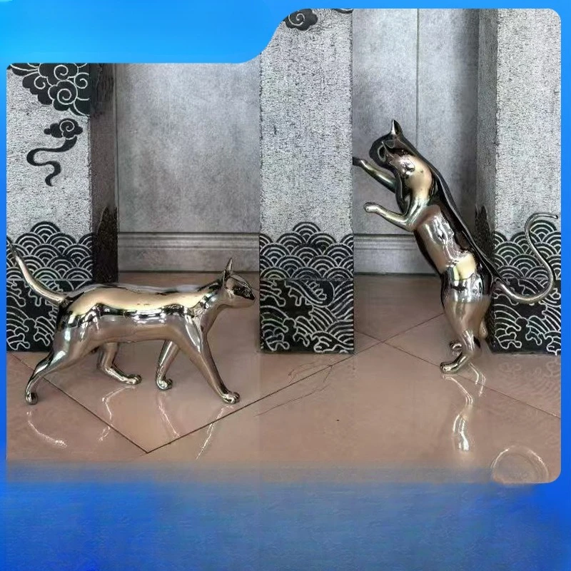 Stainless steel mirror kitten sculpture animal ornament decoration
