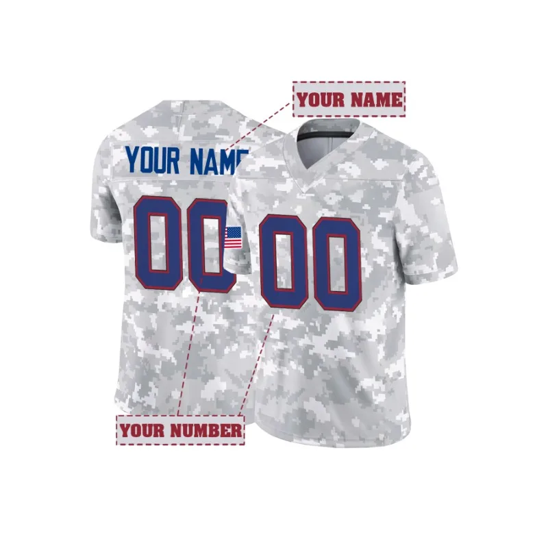 

Customized Name and Number Men's Embroidered American Football Jersey Buffalo Camouflage Gray Personalized V-Neck T-Shirts