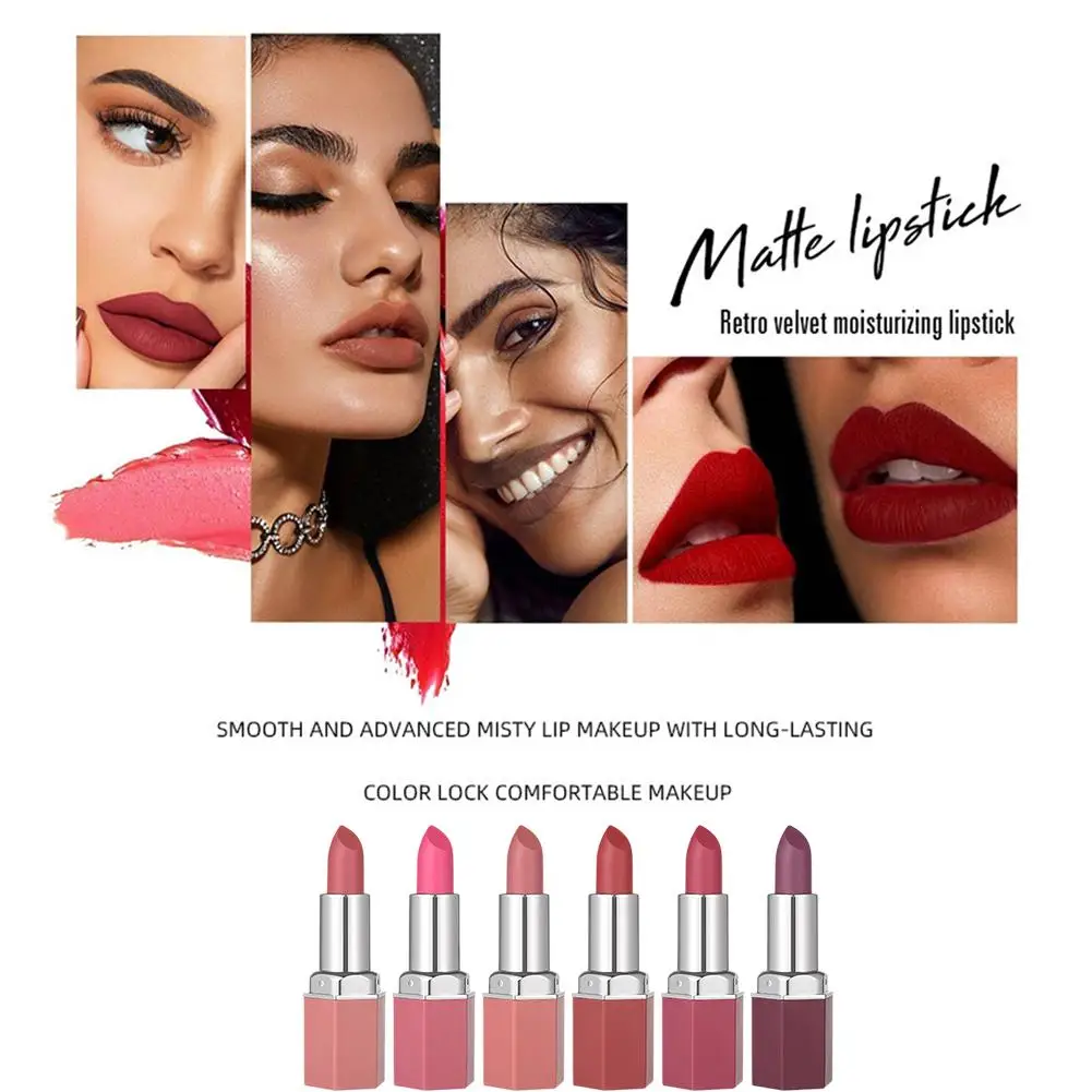 6 Colors Matte Lipstick Beauty Lip Gloss LippenstiftTinted Makeup Balm hot Hours Waterproof 24 new H1C0