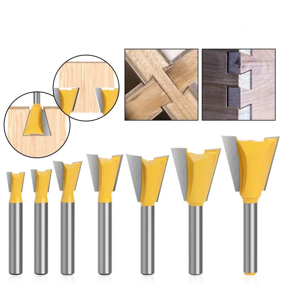 

6 шт., 6 мм, 1/4 дюйма, набор фрез с хвостовиком «ласточкин хвост», 1/4 дюйма, 3/8 дюйма, 1/2 дюйма, 5/8 дюйма, 3/4 дюйма, 7/8 дюйма, режущий диаметр, фреза по дереву, деревообрабатывающий инструмент