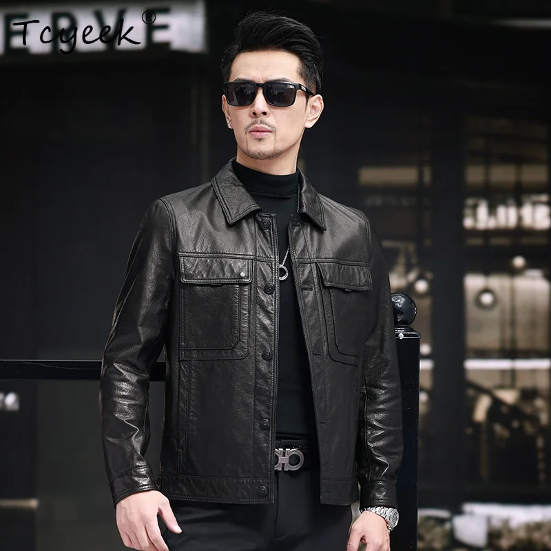 

Tcyeek Top Layer Cowhide Genuine Leather Jacket Men 2025 Motocycle Jackets Casual Mens Coats Spring Autumn Clothes Jaqueta Couro