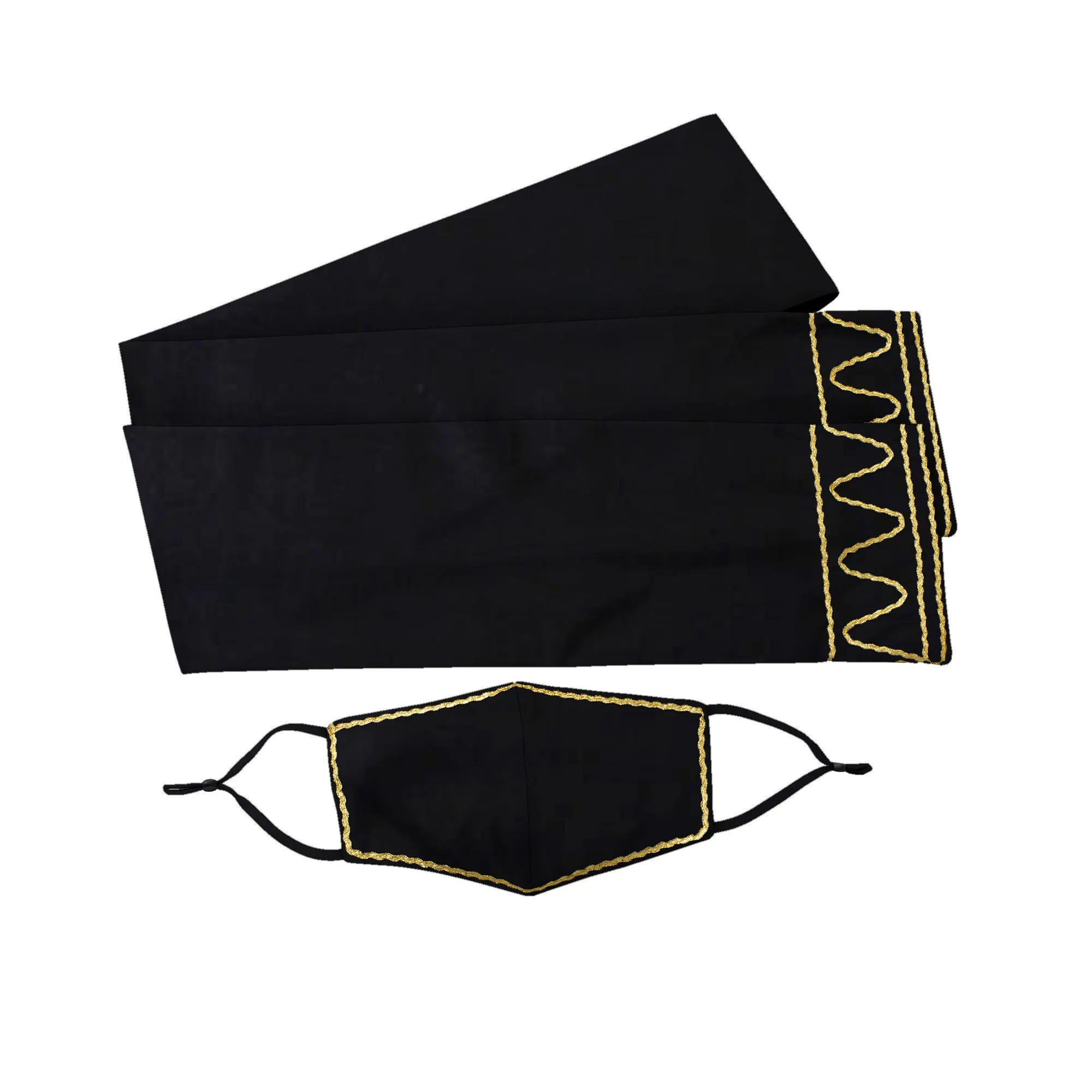 2 Pcs Embroidered African Kufi Men Sash and Mask Set Ankara Kufi Sash Scarf for Black History WYB929
