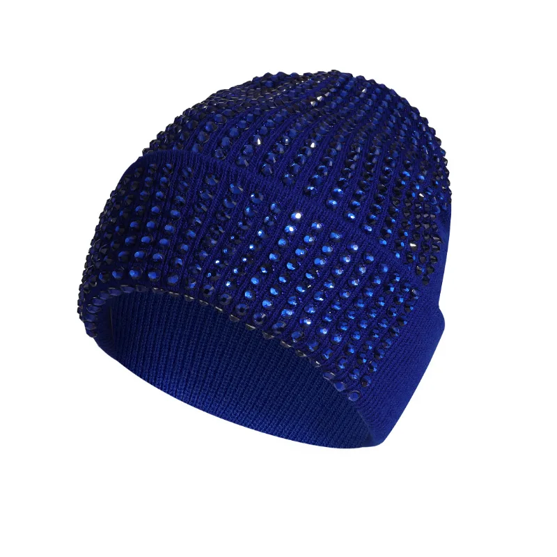 Rhinestone Knitted Beanie Hat for Women Men Solid Color Warm Winter Woolen Pullover Cap Adult Outdoor Hat