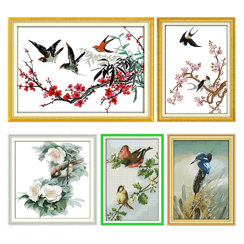 Joy Sunday Cross Stitch Kits The Birds with Branches DIY Embroidery Needle Sets Printed Counted Aida 16/14/11CT Hand Art Crafts