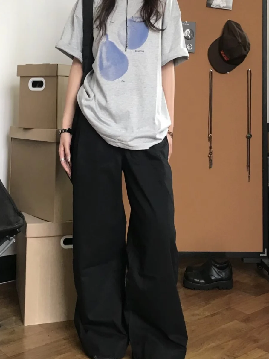 plus Size Sweet Cool American Fruit Grey Short Sleeve T-Shirt Summer Loose Casual Versatile round Neck Couple Tops INS