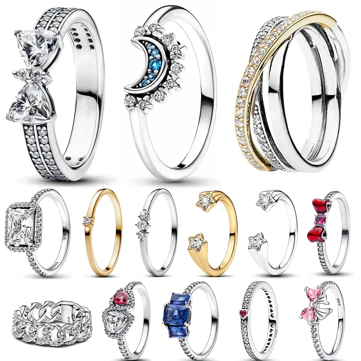 

Оригинальные кольца из стерлингового серебра 925 пробы с драгоценными камнями и кристаллами, бантом, сердцем, луной, звездой для женщин, пара, обручальное кольцо с бриллиантом, подарок, ювелирные изделия