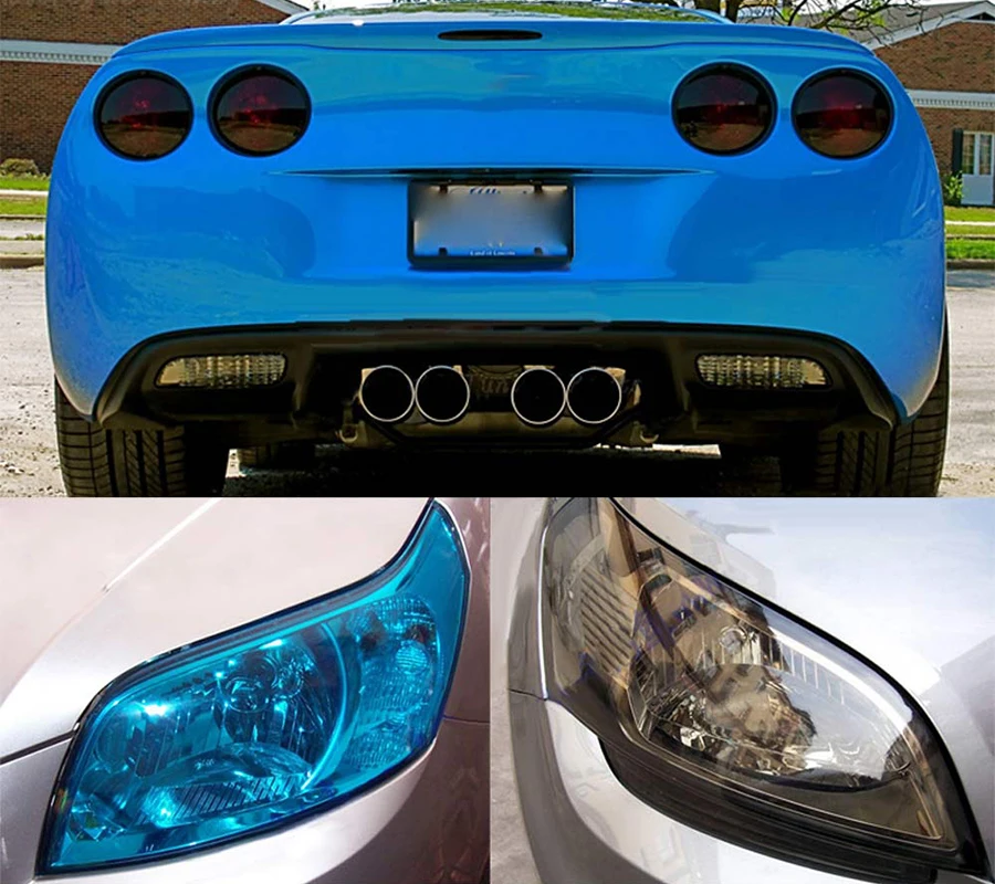 30cm Tint Film Lens Vinyl Wrap Sticker Smoke Dark Black Blue Red Transparent For Car Auto Headlight Taillight Fog Light 12\