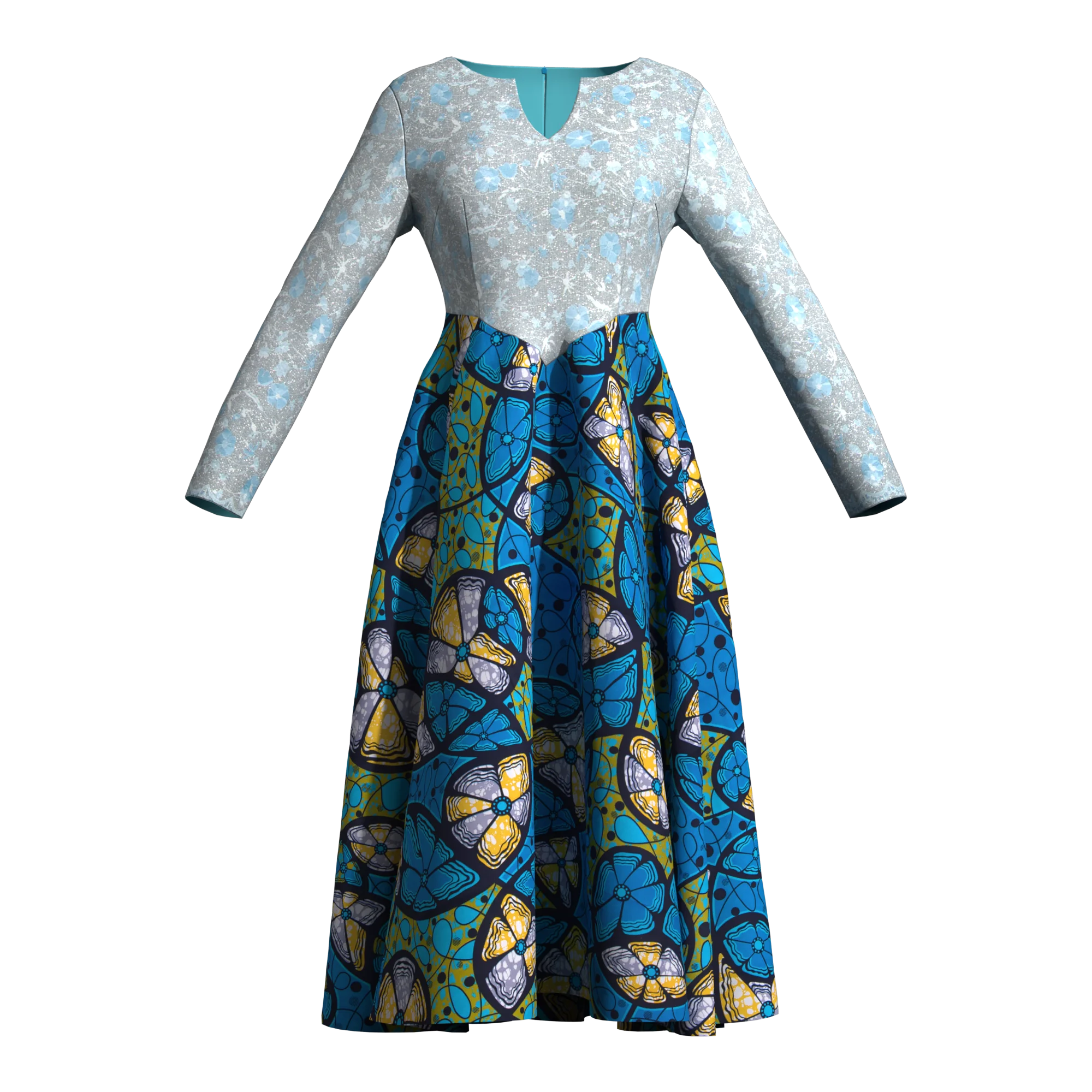 

African Print Long Sleeve Ankale Dresses for Women Lace Party Dress Vestidos African Design Church Causal Clothing Wy10438