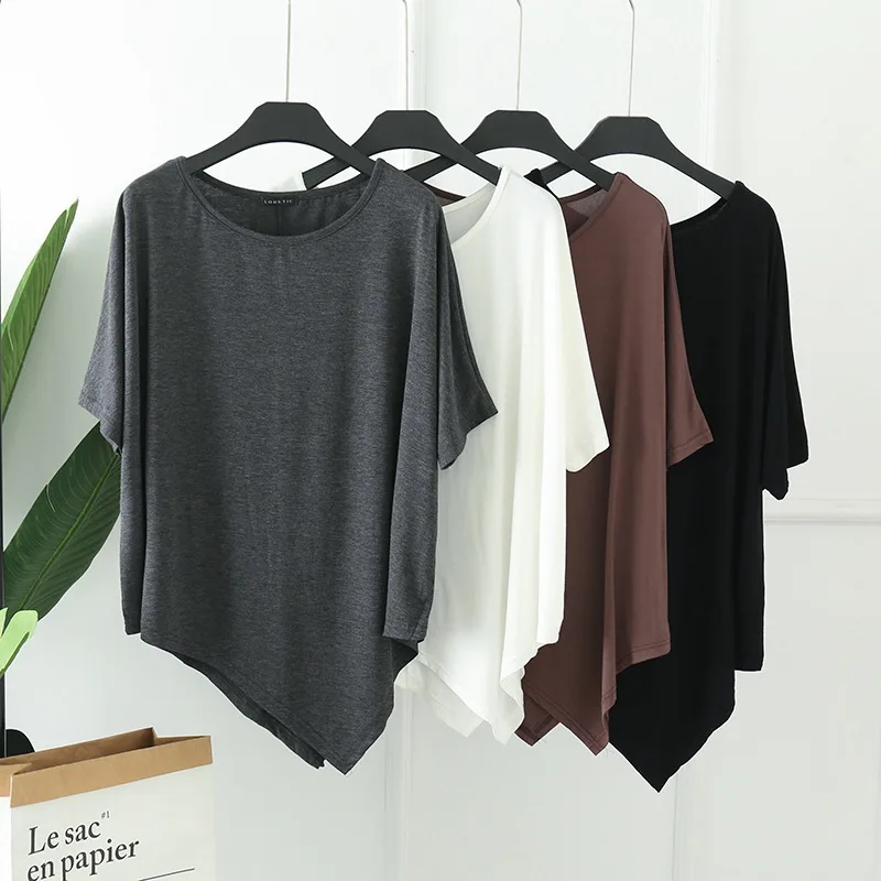 Irregular Batwing sleeves Summer Modal O-Neck Tshirt Loose casual Tshirts plus size Base tee tops